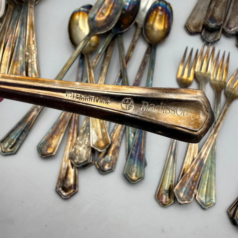 Victor S. Co. Silverplate Flatware 60pc Set Mix Silver Tarnish Art Deco Radisson